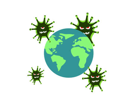 Corona attacking and spreading around the earthのイラスト素材