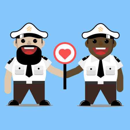 illustration of two police officer and holds the symbol of loveのイラスト素材