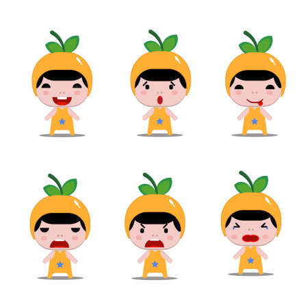 vector illustration design of cute mascot orange sets icon. flat style illustration. character design.のイラスト素材