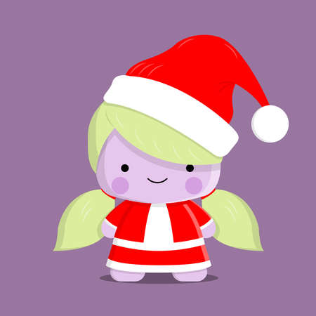 Cute mascot kawaii baby girl use santa costum. Good for Christmas holiday and sticker.