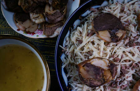 A dish made of meat and doughの写真素材