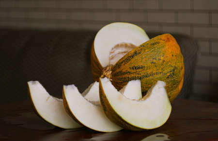 Cut yellow melon, soft cooked melonの写真素材