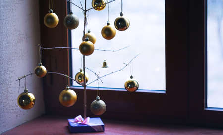 Christmas, New Year golden yellow toysの写真素材