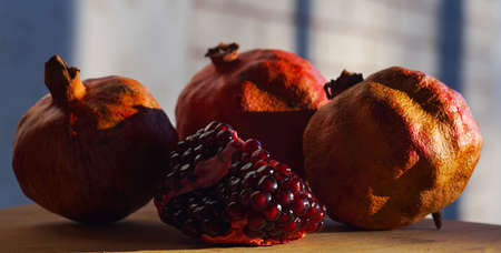 Dried pomegranate, pomegranate skin dries, but the seeds are juicyの写真素材