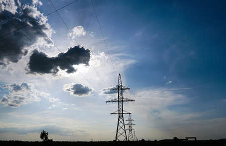 Large steel construction columns and wires drawn to it