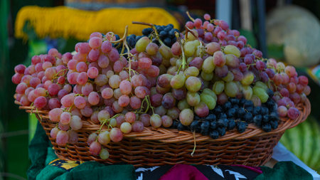Various fruits are placed in the basketの写真素材