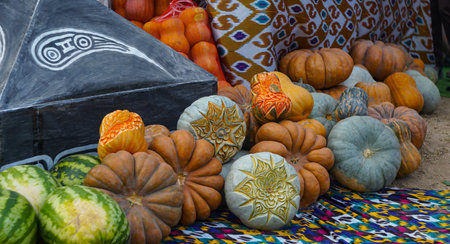 All kinds of pumpkins are gathered togetherの写真素材