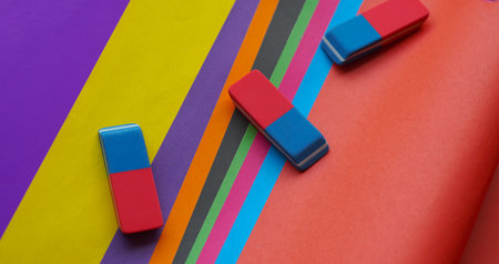 Colorful notebook, colored pencils and other learning tools in one place