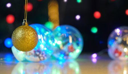 Various Christmas toys are placed on the table. Christmas mood.の写真素材