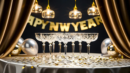 Christmas table covered in frames, created in Artificial Intelligenceの素材