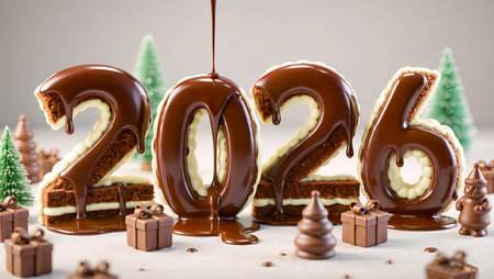 Number 2026 made of chocolate. Created with artificial intelligenceの素材