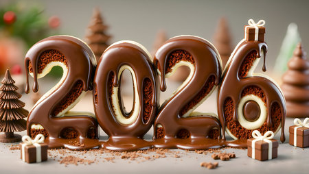 Number 2026 made of chocolate. Created with artificial intelligenceの素材