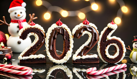 Number 2026 made of chocolate. Created with artificial intelligenceの素材