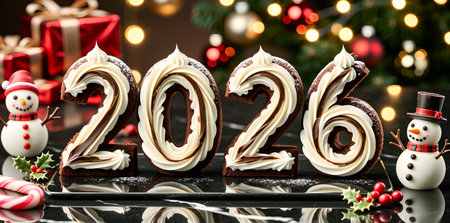 Number 2026 made of chocolate. Created with artificial intelligenceの素材