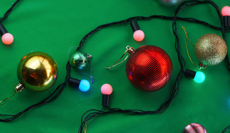 All kinds of Christmas lights and toys are scattered around. Christmas mood.