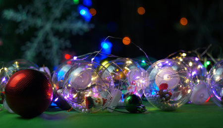Transparent Christmas toys are selling. Holiday mood