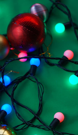 All kinds of Christmas lights and toys are scattered around. Christmas mood.の写真素材
