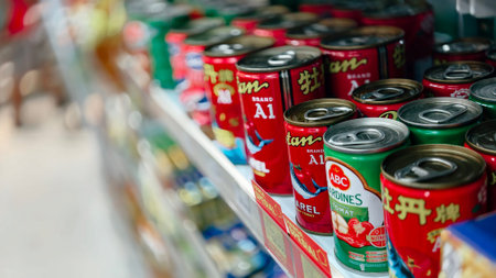 Jakarta, Indonesia - Februari 1, 2026: Pharmacy retail shelf displaying over-the-counter medicine, baby care, vitamins, and health products in a modern Indonesian drugstoreのeditorial素材