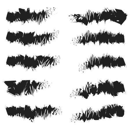 Set of black grunge brush strokes isolated on white background. Vector illustration.のイラスト素材