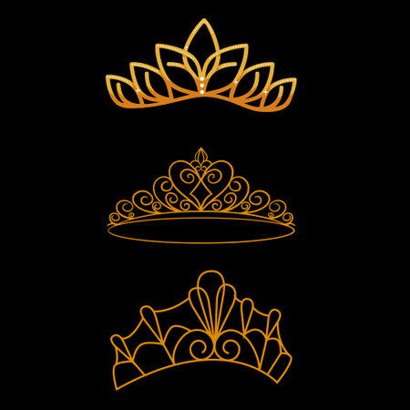 Gold royal crowns on black background. Vector illustration for your designのイラスト素材