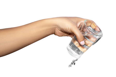 hand holding a Glass of pure water isolated on white background