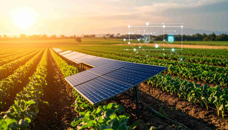 Solar panels on the field. Solar panels on the field. Solar energy concept.の素材