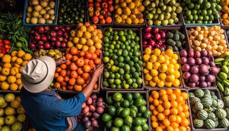 Fruits and Vegetables for sale at a market in India.の素材
