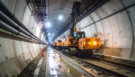 Railway tunnel at night, Moscow, Russia. Industrial landscape.の素材
