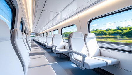 Interior of a modern train with white seats. 3d renderingの素材
