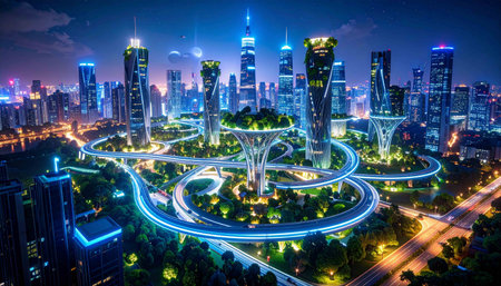 Shanghai Lujiazui Finance and Trade Zone of the modern city night viewの素材
