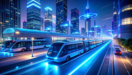 the light trails on the modern building background in shanghai china.の素材