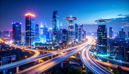 Shanghai Lujiazui Finance and Trade Zone of the modern city night backgroundの素材