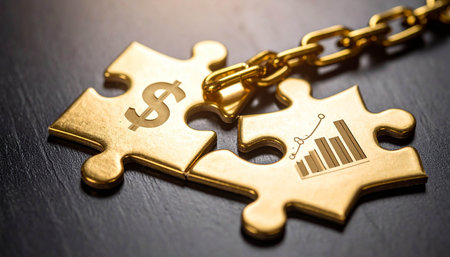 Business and finance concept. Golden puzzle with dollar sign and bar chart.の素材