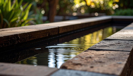 Close up of water fountain in the garden with sunlight and bokehの素材