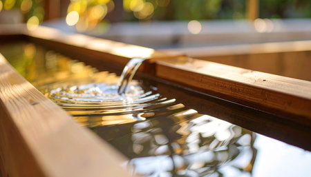 Close up of a water fountain in the garden with shallow depth of fieldの素材