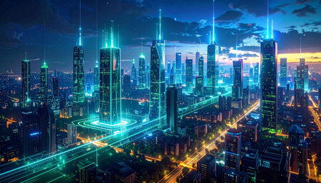 beautiful night view of shanghai skyline and skyscrapersの素材