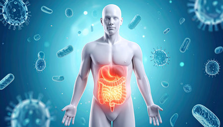 3d rendered medically accurate illustration of a male having a stomachacheの素材