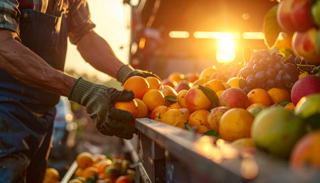 Farmer checking fruits in a fruit market, close-up.の素材