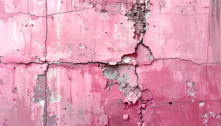 Old pink cracked paint on a wall as a background. Texture.の素材