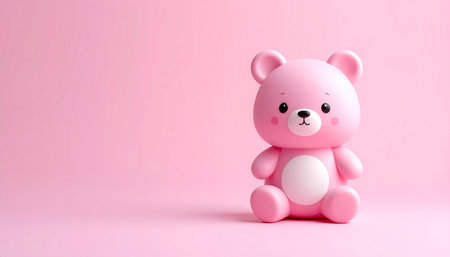 Cute pink teddy bear on pink background. 3d renderingの素材