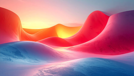 Fantasy landscape with sand dunes at sunset. 3D illustrationの素材