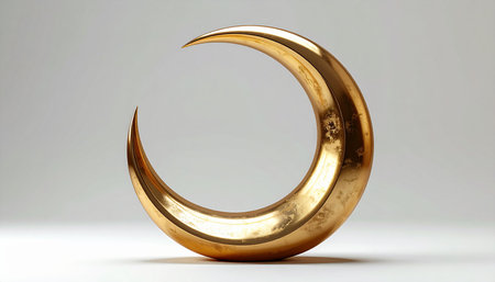 Golden crescent moon on a white background. 3d rendering.の素材