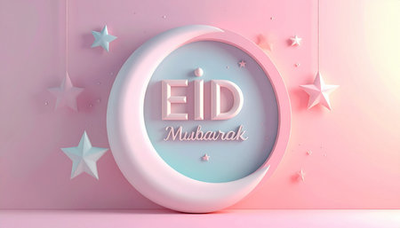 3d rendering of Eid Mubarak text on pink background. Eid Mubarak celebration concept.の素材