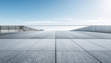 empty marble floor and blue sky with white clouds,panoramic viewの素材