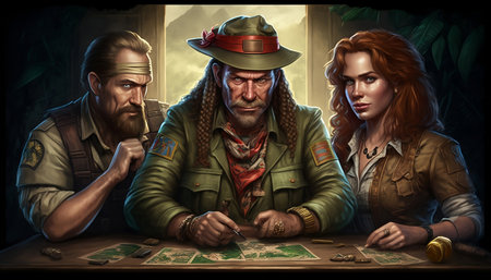 Group of people playing poker in the casino. 3d illustration.の素材