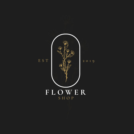 Luxury floral logo design template. Elegant line art flower icon. Vector illustrationのイラスト素材