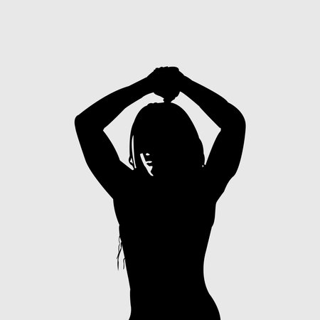 silhouette of a girl with long hair on a gray backgroundのイラスト素材
