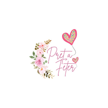 Floral logo with flowers and hearts. Hand drawn vector illustration.のイラスト素材