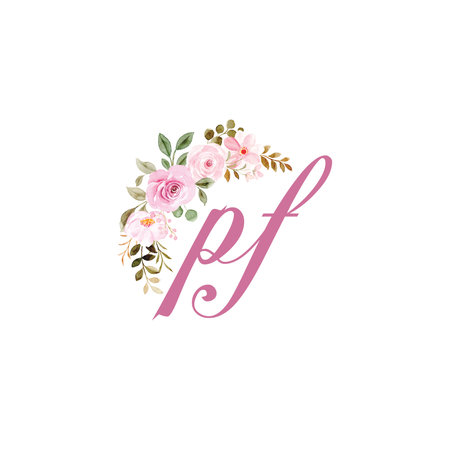 Floral with Watercolour Flowers and Letter PF logoのイラスト素材