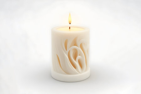 3d rendering of a white wax candle on a white background.の素材